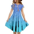 thumbnail image 1 of FINALGANG Girls Kids Fashion Print Dress Ruffle Sleeve High Low Hem Tiered A Line Casual Party Dress For Holiday Daily Wear Cute Dress, 1 of 7