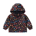 thumbnail image 1 of FINALGANG Girls Kids Floral Print Hooded Jacket Lightweight Windproof Full Zip Closure Cute Flower Pattern Coat For Daily Outdoor Wear Black 2-3 Years, 1 of 4