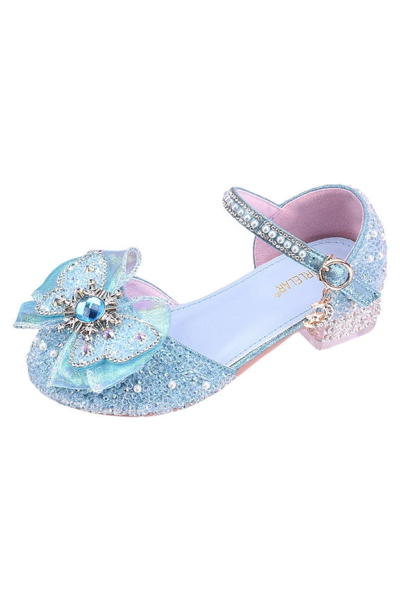 Girls Kids Glitter High Heel Princess Shoes With Flower Butterfly Decor Soft Cushioned Insole Sandals For Party Wedding Special Occasion Wear Casual Shoes