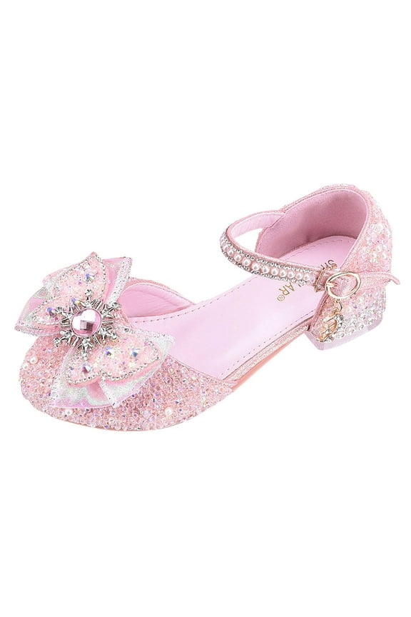 Girls Kids Glitter High Heel Princess Shoes With Flower Butterfly Decor Soft Cushioned Insole Sandals For Party Wedding Special Occasion Wear Soft Shoes