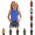 thumbnail image 1 of FINALGANG Girls Kids High Crew Neck Sleeveless Solid Ribbed Knit Slim Fit Basic Casual Halter Tank Top For Little Girls Daily Home Wear Summer Outdoor Activities Comfortable Top Blue 9-10 Years, 1 of 4