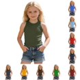 thumbnail image 1 of FINALGANG Girls Kids High Crew Neck Sleeveless Solid Ribbed Knit Slim Fit Basic Casual Halter Tank Top For Little Girls Daily Home Wear Summer Outdoor Activities Soft Top Army Green 7-8 Years, 1 of 4