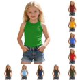 thumbnail image 1 of FINALGANG Girls Kids High Crew Neck Sleeveless Solid Ribbed Knit Slim Fit Basic Casual Halter Tank Top For Little Girls Daily Home Wear Summer Outdoor Activities Comfortable Top Green 5-6 Years, 1 of 4