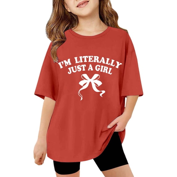 FINALGANG Girls Kids Oversized Short Sleeve TShirts With Letter Bow Prints CrewNeck Soft Loose Fit Casual Tees For Daily Wear Streetwear Stylish Top