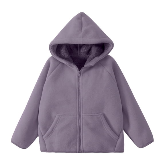 FINALGANG Girls Kids Plush Coat Fall Winter Warm Solid Color Loose Fit Jacket Long Sleeve Zipper Hooded Coat For Casual Daily Wear Stylish Outerwear