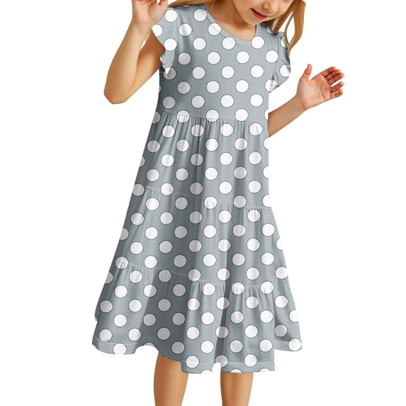 FINALGANG Girls Kids Polka Dot Dress Short Sleeve Crewneck Elastic Waist Flowy A Line Skirt Casual Everyday Dress For Daily Wear Versatile Dress