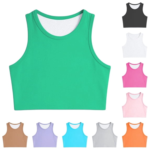 FINALGANG Girls Kids Round Neck Sleeveless Solid Breathable Mesh Quick Dry Regular Fit Athletic Sports Tank Top For Daily Workout Running Fitness Summer Daily Wear Fashion Top Green 1-4 Years