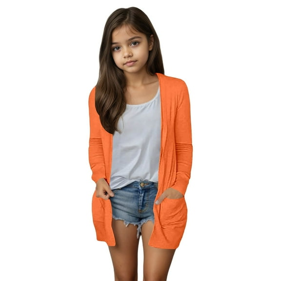 FINALGANG Girls Kids Soft Cardigan Solid Color Relaxed Fit Coat Long Sleeve Open Front Jacket For Casual Daily Outdoor Activities Cute Outerwear