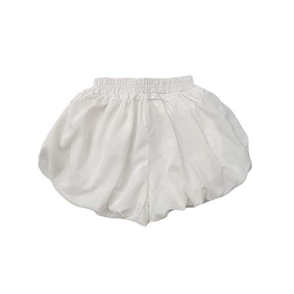 FINALGANG Girls Kids Solid Color Balloon Puff Shorts Elastic Waist Ruffled Layered Lightweight Casual Shorts For Summer Daily Wear White 12-18 Months