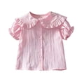 thumbnail image 1 of FINALGANG Girls Kids Solid Color Button Down Blouse With Ruffled Peter Pan Collar Puffed Short Sleeve Lightweight Casual Top For Playtime Daily Wear Red 1-2 Years, 1 of 3