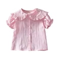 thumbnail image 1 of FINALGANG Girls Kids Solid Color Button Down Blouse With Ruffled Peter Pan Collar Puffed Short Sleeve Lightweight Casual Top For Playtime Daily Wear Red 5-6 Years, 1 of 3