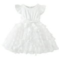 thumbnail image 1 of FINALGANG Girls Kids Solid Color Flutter Sleeve Crewneck Tulle Dress 3D Flower Applique Bow Waist A Line Tutu Party Dress For Holiday Party Daily Wear Cute Dress, 1 of 4