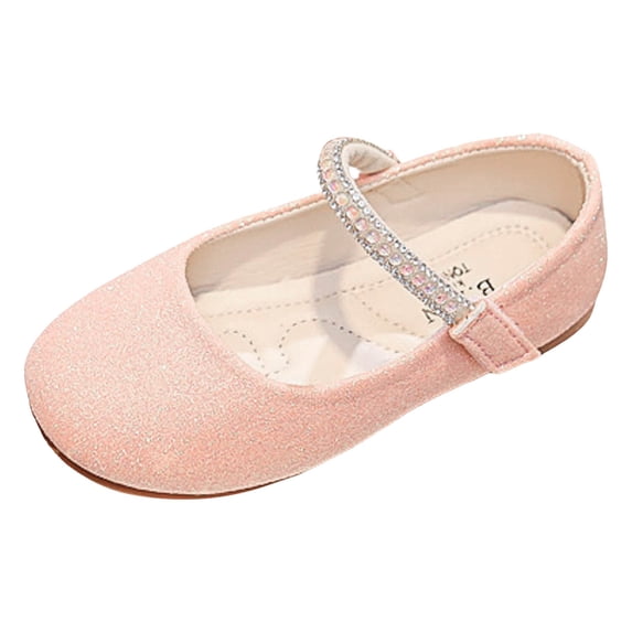FINALGANG Girls Kids Solid Color Glitter Mary Jane Shoes With Rhinestone Strap Soft Cushioned Insole Hook And Loop Closure Sandals For Party Wedding Daily Wear Cute Shoes