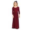 thumbnail image 1 of FINALGANG Girls Kids Solid Color Knit Maxi Dress 3/4 Sleeve Crewneck Elastic Waist Flowy A Line Skirt Casual Dress For Daily Wear Versatile Dress, 1 of 5