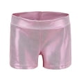 thumbnail image 1 of FINALGANG Girls Kids Solid Color Metallic Shiny Booty Shorts High Waist Stretch Fit Shorts For Stage Performance Party Wear Pink 9-10 Years, 1 of 4