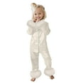 thumbnail image 1 of FINALGANG Girls Kids Solid Color Notch Collar Long Sleeve Fuzzy Trimmed Satin Button Up Shirt Relaxed Fit Trousers Homewear Set For Home Relaxation Soft Outfit, 1 of 4