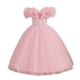 thumbnail image 1 of FINALGANG Girls Kids Solid Color Off Shoulder Dress Beaded Bodice Ruffle Trim Fluffy Tulle Skirt Princess Gown For Wedding Party Wear Lovely Dress, 1 of 9