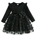 thumbnail image 1 of FINALGANG Girls Kids Solid Color Ribbed Knit Dress Long Sleeve Crewneck Ruffle Trim Bow Waist 3D Butterfly Tulle Skirt Casual Party Dress Cute Dress, 1 of 4