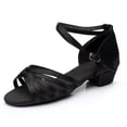 thumbnail image 1 of FINALGANG Girls Kids Solid Color Sandals With Crisscross Straps Buckle Ankle Strap Suede Insole Medium Heel Breathable Latin Dance Shoes For Daily Wear Leisure Shoes, 1 of 8