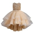 thumbnail image 1 of FINALGANG Girls Kids Solid Color Sequin Tulle Dress Sleeveless Crewneck High Low Hem Star Sequin Bow Waist Gown For Party Wear Stylish Dress, 1 of 4