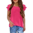 thumbnail image 1 of FINALGANG Girls Kids Solid Color Short Sleeve TShirt With Layered Ruffle Sleeve CrewNeck Soft Lightweight Casual Tees For Daily Wear Streetwear Versatile Top, 1 of 5