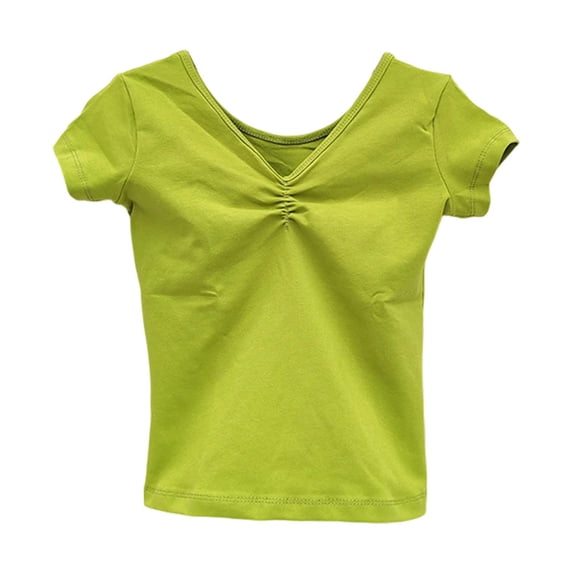FINALGANG Girls Kids Solid Color Short Sleeve TShirts V Neck Ruched Front Stretchy Casual Top For Streetwear Daily Wear Soft Top