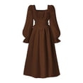 thumbnail image 1 of FINALGANG Girls Kids Solid Color Square Neck Dress Puff Sleeve Ruched Bodice Lace Up Waist Flowy A Line Maxi Dress For Daily Wear Versatile Dress, 1 of 5