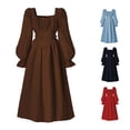 thumbnail image 1 of FINALGANG Girls Kids Solid Color Square Neck Ruffle Trim Lantern Long Sleeve Side Lace Up Waist Flared Midi Casual Vintage Dress For Child Fashion Dress 10-11 Years, 1 of 5