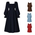 thumbnail image 1 of FINALGANG Girls Kids Solid Color Square Neck Ruffle Trim Lantern Long Sleeve Side Lace Up Waist Flared Midi Casual Vintage Dress For Child Soft Dress 8-9 years, 1 of 5