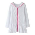 thumbnail image 1 of FINALGANG Girls Kids Solid Color Terry Cloth Hooded Dress Ruffle Hem Zip Up Long Sleeve Casual Cover Up Dress For Beach Pool Wear Classic Dress, 1 of 6