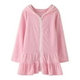 thumbnail image 1 of FINALGANG Girls Kids Solid Color Terry Cloth Hooded Dress Ruffle Hem Zip Up Long Sleeve Casual Cover Up Dress For Beach Pool Wear Trendy Dress, 1 of 6