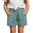 thumbnail image 1 of FINALGANG Girls Kids Solid Colro Elastic Waist Casual Shorts With Pockets Lightweight Breathable Summer Shorts For Daily Playwear Beach Light Green 5-6 Years, 1 of 5