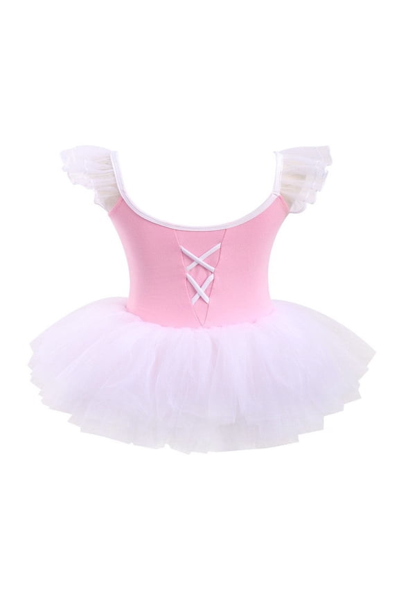 Girls Kids Square Neck Ruffle Sleeve Criss Cross Ballet Tutu Dress For Dance Class Practice Stage Performances Cute Dress