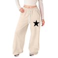 thumbnail image 1 of FINALGANG Girls Kids Star Print High Waisted Wide Leg Sweatpants Drawstring Waist Baggy Casual Pants With Pockets For Daily Wear Beige 6-7, 1 of 4