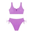 thumbnail image 1 of FINALGANG Girls Kids Two Piece Bikini Set Color Block V Notch Bralette Top With Drawstring Side High Waist Bottoms For Summer Beach Cute Swimwear, 1 of 4