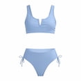 thumbnail image 1 of FINALGANG Girls Kids Two Piece Bikini Set Color Block V Notch Bralette Top With Drawstring Side High Waist Bottoms For Summer Beach Lovely Swimwear, 1 of 5