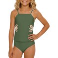 thumbnail image 1 of FINALGANG Girls Kids Two Piece Tankini Set Solid Color Spaghetti Strap Square Neck Floral Hollow Out Waist Top High Waist Bottoms Swimwear For Summer Beach Activities Stylish Swimwear, 1 of 6