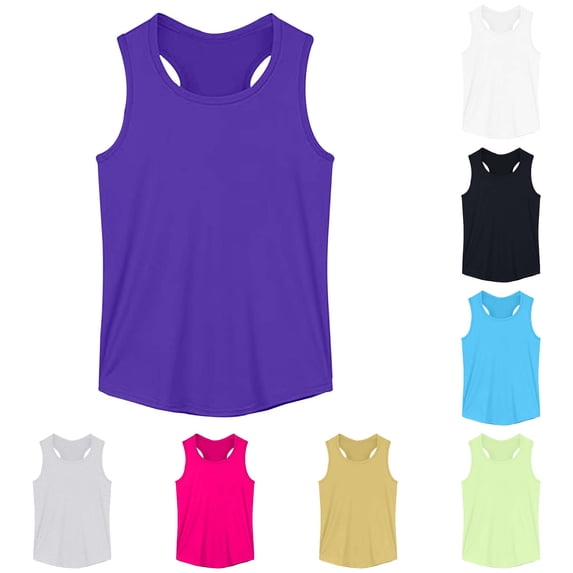 FINALGANG Girls Kids U Neck Racerback Sleeveless Solid Quick Dry Breathable Curved Hem Regular Fit Athletic Sport Tank Top For Daily Workout Running Training Summer Wear Stylish Top Purple 1-2 Years