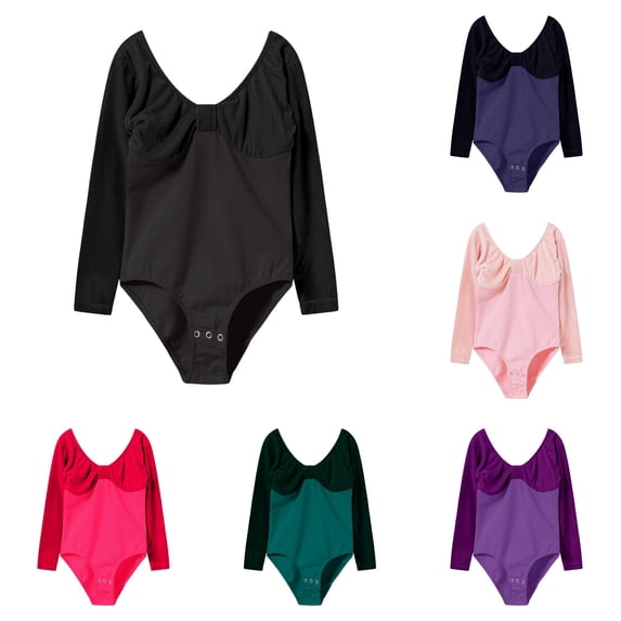 FINALGANG Girls Kids V Back Solid Bow Decor Ballet Leotard Dance Wear Training Regular Fit Long Sleeve Snap Crotch Stretchy Gymnastics Bodysuit For Child Holiday Romper 18-24 Months