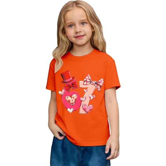 FINALGANG Girls Kids Valentine's Day T-Shirt With Cute Fashion Number Prints Short Sleeve Crewneck Loose Fit Tee Shirt For Holiday Casual Daily Outdoor Wear Cozy Tee
