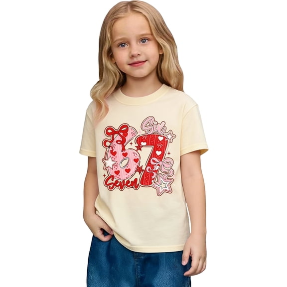 FINALGANG Girls Kids Valentine's Day T-Shirt With Cute Fashion Number Prints Short Sleeve Crewneck Loose Fit Tee Shirt For Holiday Casual Daily Outdoor Wear Soft Tee
