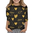 thumbnail image 1 of FINALGANG Girls Kids Valentine's Day T-Shirt With Letter Heart Pattern Prints / Sleeve Crewneck Loose Fit Tee Shirt For Holiday Casual Daily Outdoor Wear Adorable Tee, 1 of 5
