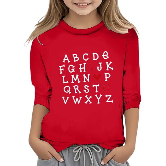 FINALGANG Girls Kids Valentine's Day T-Shirt With Letter Red Heart Pattern Prints / Sleeve Crewneck Loose Fit Tee Shirt For Holiday Casual Daily Outdoor Wear Trendy Tee