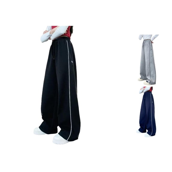 FINALGANG Girls Kids Wide Leg Track Pants With Contrast Side Stripe Drawstring Waist Jogger For Casual Daily Wear Outdoor Activities Trendy Trousers