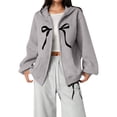thumbnail image 1 of FINALGANG Girls Kids Zip Up Hoodie With Bow Print Casual Oversized Long Sleeve Sweatshirt With Front Pockets For Daily Wear Leisure Top, 1 of 5