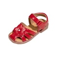 thumbnail image 1 of FINALGANG Girls Leather Sandals With Flower Decorative Hook And Loop Closure Round Toe Soft Lining Anti‑Skid Sole For Toddler Kids Daily Outdoor Play Wear Trendy Shoes, 1 of 9