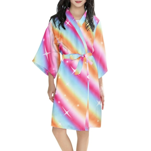 FINALGANG Girls Nightrobe Kids Bathrobe Lightweight Butterfly Prints Long Sleeve Kimono Robe With Belt For Casual Daily Home Relaxation Fashion Wear Cozy Outfits