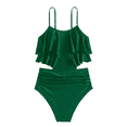 thumbnail image 1 of FINALGANG Girls One Piece Swimsuit Kids Solid Color Spaghetti Strap Sleeveless Ruffled High Waisted Stretchy Bathing Suit For Summer Beach Pool Party Wear Trendy Swimwear, 1 of 3
