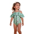 thumbnail image 1 of FINALGANG Girls One Piece Swimsuit Toddler Floral Print Cold Shoulder Ruffled Adjustable Spaghetti Straps Swimwear For Beach Vacation Green 7-8 Years, 1 of 6
