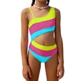 thumbnail image 1 of FINALGANG Girls Onesie Swimsuit Colorful Striped One Shoulder Slim Fit Stretchy Bathing Suit For Summer Beach Pool Water Activities Stylish Swimwear, 1 of 3